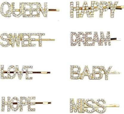 FROZEN FLY UNIQUE AS YOU 8 pieces Rhinestone Letter Bobby Pin, Word Crystal Hair pin, Metal Hair Clips Hair Clip