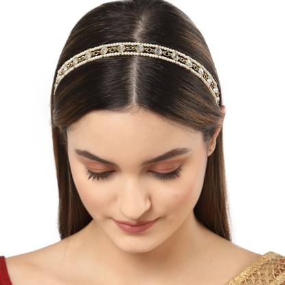Karatcart Gold Plated Round Shape Kundan Hairband Hair Chain