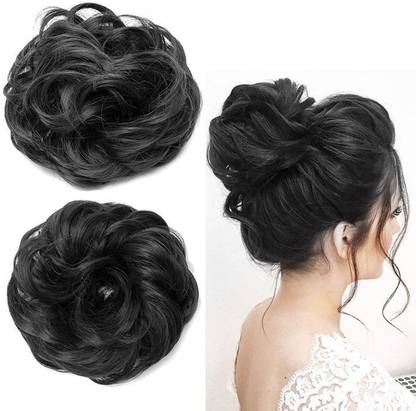 Hymaa Messy Bun Juda Chignon piece Scrunchie for women & Girl (Black) Hair Extension