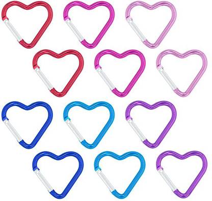 MMTX 12PCS Heart Shape Keychain Clips Mini Carabiner D-Shape Spring Loaded Clip Key Chain