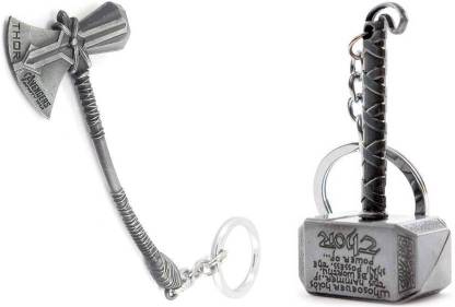 Jainzon Silver Thor Axe-Hammer & Mjolnir- Hammer Stormbreaker Key Case (Set Of 2) Key Chain