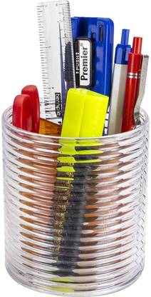 Kebica 1 Compartments Acrylic Pen Holder Cream Round Pen Holder for Office & Study Table Organizer Fit-50 Pen