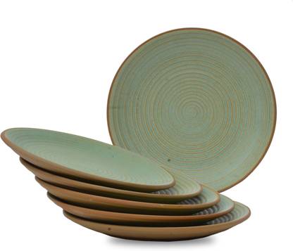 ST "REDEFINING SPACES" Ceramic Handcrafted 'Swirls' Sea Green & Brown Matte Finish Ceramic Dinner Plate Rice Plates