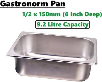 AIMERS Stainless Steel Gn Pan 1/2x 150mm- Depth(6"), Gastronorm Pan NA Pan 32 cm diameter 9.2 L capacity