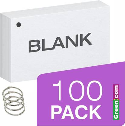 greencom (200 PK) Index Flash Cards, Blank Index Cards 3" x 5", 220 GSM White, 2-Part with Free 4 Binder Rings for Short Notes, cue Cards, Cheat Sheets, exam,