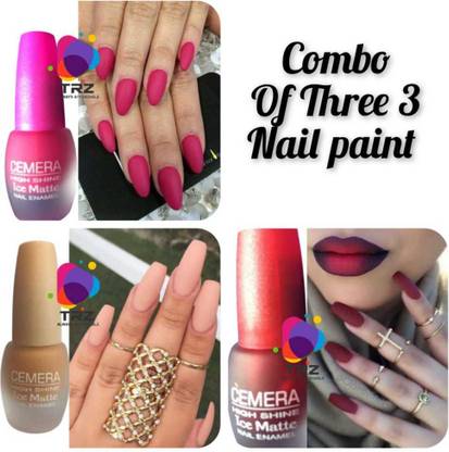 TRZ Cemera Ice Matte Nail Polish Set Of Three Unique Colour Pink,Nude And Maroon multicolour