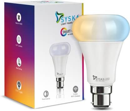 Syska 9W 3-in-1 Color Wi-Fi Smart Bulb (3000K-4000K-6500K) with Voice and App Control Smart Bulb