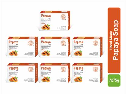 YUAR ESSENTIAL Hand Made Papaya Skin Whitening Soap For All Skin Type (PACK OF 7) (7 X 75 g)