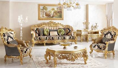 ROYAL ELITE MAHARAJA TEAKWOOD SOFA SET Fabric 3 + 1 + 1 Sofa Set