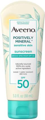 Aveeno Sunscreen - SPF 50 Positively Mineral Sensitive Skin Daily Sunscreen Lotion Sweat & Water-Resistant