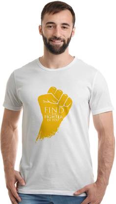 Printed Men White, Gold T-Shirt