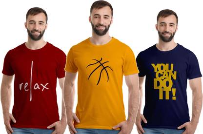 Printed Men Maroon, Gold, Dark Blue T-Shirt