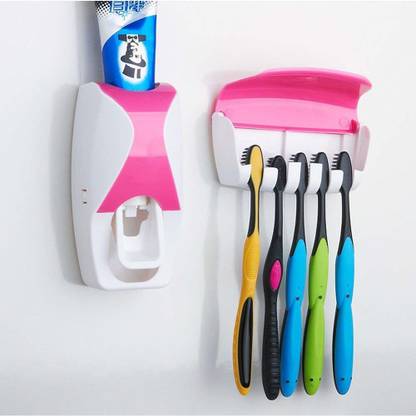 King Impex Automatic Toothpaste Squeezing Device Toothpaste Dispenser & Tooth Brush Holder Plastic Toothbrush Holder