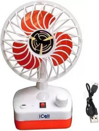 icall Mini rechargeable Fan with with LED light & Emergency light Wind 5 inch 3 Blade for student Rechargeable Fan