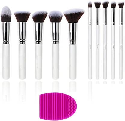 Gonegal Makeup Brush Set Premium Synthetic and Brush Cleaner (10+1pcs, Black)