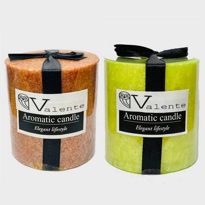 valente Scented Pillar candle - Pack of 2 (3x3" Inches) for Deco, Gifting & Daily use - Candle