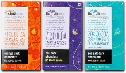The Whole Truth 71% Dark Chocolate Combo No Added Sugar Sweetened Only with Dates, Pack of 3 Bars