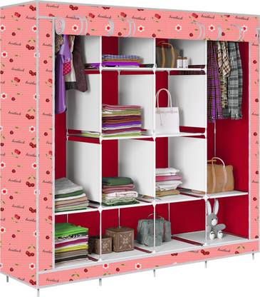 G Genipap D2 Cherry Print Carbon Steel Collapsible Wardrobe