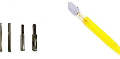 metrotools Oil fed Type Glass Cutter and Glass Drill Bit Set of 4- (5,6,8,10) mm Combo of Glass Cutter And Glash drill bits Glass Cutter