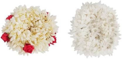DN Creation Set Of 2 Scented Rose Mogra Artificial Gajra Flower Scrunchies Bun Rubber Band Bun