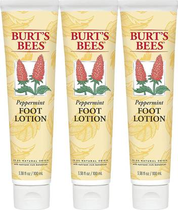 Burt's Bees Peppermint Oil Foot Lotion, 3.38 Oz - Pack of 3 (Package May Vary)
