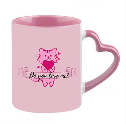 PRINTONDEMAD PINK HEART HANDLE MUG Ceramic Coffee Mug