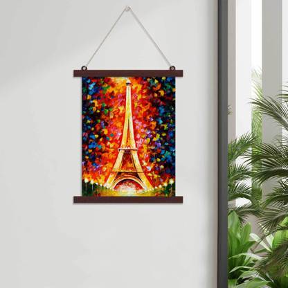 Painting Mantra Multicolor Eifil Tower Painting Hanging Canvas Scroll Poster for Home Decor Digital Reprint 18 inch x 14 inch Painting