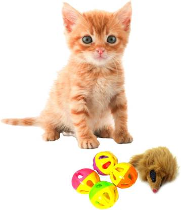 Jainsons Pet Products Interactive Balls Cat Toys, Feather Mouse Kitten Toy Combo Set (Color May Vary) Plastic Ball For Cat