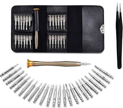 wroughton 25 in 1 Precision Screwdriver Set Multi Pocket Repair Tool Kit with Black Leather Bag for Mobiles|Laptops|Electronics With 1 Tweezer Precision Screwdriver Set