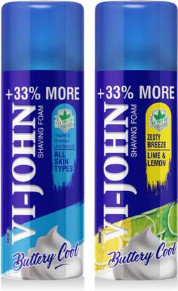 VI-JOHN Shaving Foam For All Skin Types (400 gm) & Shaving Foam Lime & Lemon (400 gm) | Pack of 2