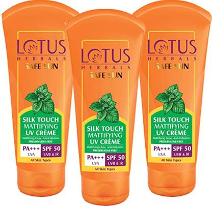 LOTUS HERBALS Sunscreen - SPF 60 PA+++ Safe Sun Silk Touch Mattifying UV Creme SPF 50 ( Pack of 3 ) ( 100g * 3 )
