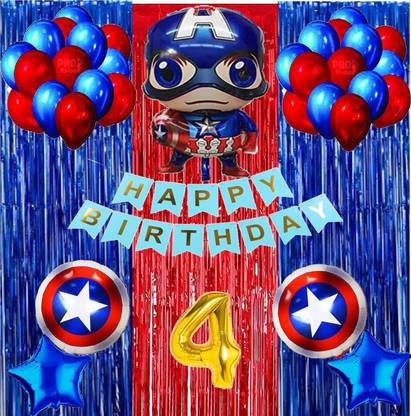 Attache Captain America Theme Birthday Decoration Items or Kit (4 Happy Birthday)