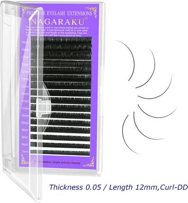 Nagaraku Classic Eyelash Extensions Individual Lashes 16 Rows (Thi-0.05, Len-12, Curl-DD)