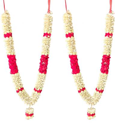 3A Featuretail Artificial Red Roses & Golden Ribbon Jaimala/varmala for Wedding or Photoframe Garland