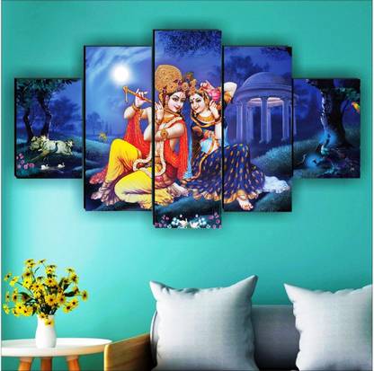 SNDArt Radha Krishna Wall Décor 5 Panel MDF Digital Reprint 18 inch x 30 inch Painting