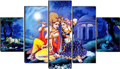 SNDArt (5P-9055)Radha Krishna Art Print Design Set of 5 MDF Frame Self Adhesive Panel Digital Reprint 18 inch x 30 inch Painting