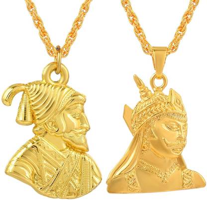 memoir Brass Goldplated Combo of Maharana Pratap & Shivaji History hero Chain pendant Gold-plated Brass Pendant Set