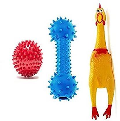 Woofy Squeaky Interactive Chicken Toy, Spiky Dumbbell and Spiky Squeaky Ball Toys Rubber Chew Toy For Dog