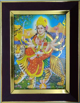 Dwarika Durga Mata Photo Frame With Sky Blue Background Religious Frame
