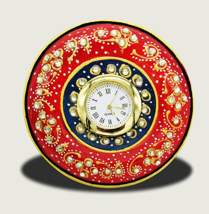 Herbisense Table Clock Handicraft Marble Timepiece Round Watch Stones Decor Decorative Showpiece  -  9.5 cm