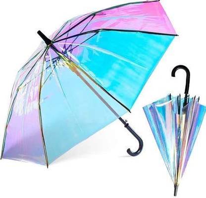 CHAATEWALA Shiny Holographic Umbrella,Colorful Rainbow Umbrella Transparent Colour Changing Umbrella