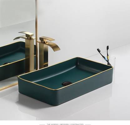 KUDOS Counter Top Wash Basin for Bathroom Sink/Basin 600x350x110mm (Green Matt) Table Top Basin