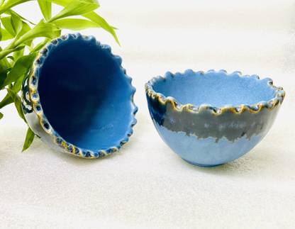 ALTAICA Ceramic Serving Bowl Ceramic Bowl Set of 2 for Serving Soup, Dessert ,Dish- Blue Dual Colour - 300 ml