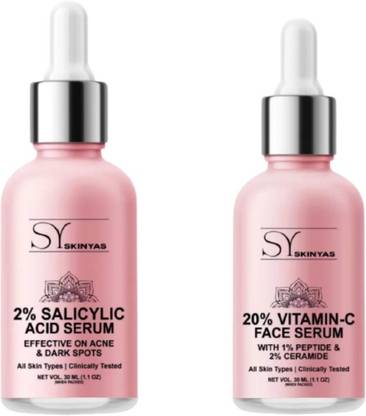 Skinyas Vitamin C Serum 30 ml and 2% Salicylic Acid Serum 30 ml (Uneven Skintone) Pack of 2