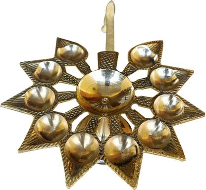Craft World Dasmukhi Arti Diya,Aarti Standten Face Cutting Diya(Height: 3 Inch) Brass Table Diya