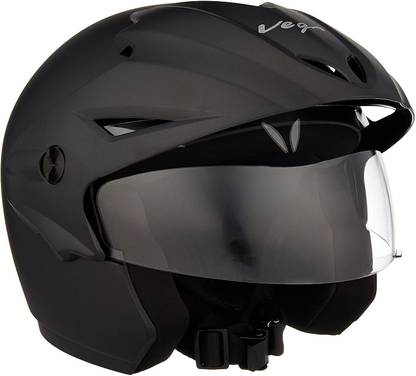 VEGA Cruiser CR-W/P-DK-M Open Face Helmet with Peak (Dull Black, M) Motorbike Helmet