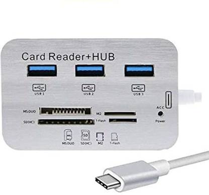 TECHGEAR USB 3.0 Adapter, MS SD M2 TF Card Reader Multi-in-1 Combo Hub for Mac-Book 7 in 1 Type C Combo Card Reader Hub, USB3.1 Type C to 3 Port USB 3.0 Adapter Card Reader Internal Modem