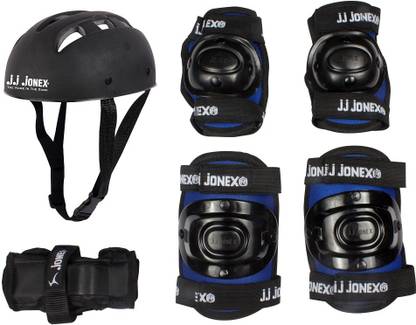 JJ Jonex Blue Black with 1 PVC Helmet, 1 Pair Of (Knee Cap, Elbow Cap,Pam )Protection Skating Kit