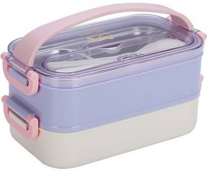 Dherik Tradworld 2 Layer & 3 in 1 Lunch Box with Plastic Tiffin Box,Spoon with Handle 2 Containers Lunch Box