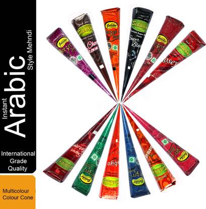 VIMAL s Sehnaaz 12 Different Colour "Rangeela" Instant Henna Cone 12 Pcs. Per Pack Synthetic Mehendi